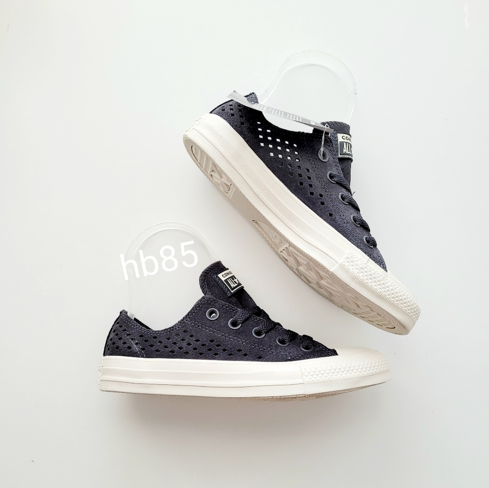 Converse Chuck Taylor All Star Ox Almost Black Egret Laser Cut Leather Women's 5 - Picture 2 of 6